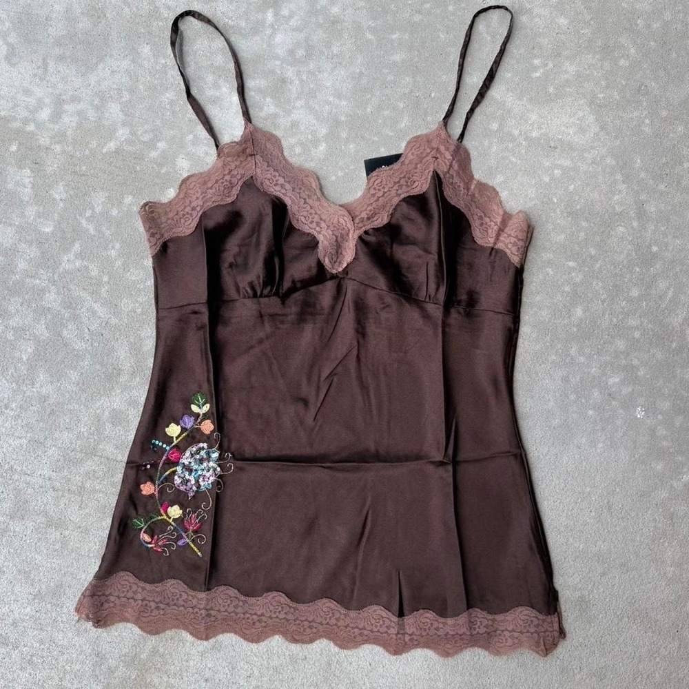 100% silk Deadstock magazine beaded tank top  Size large